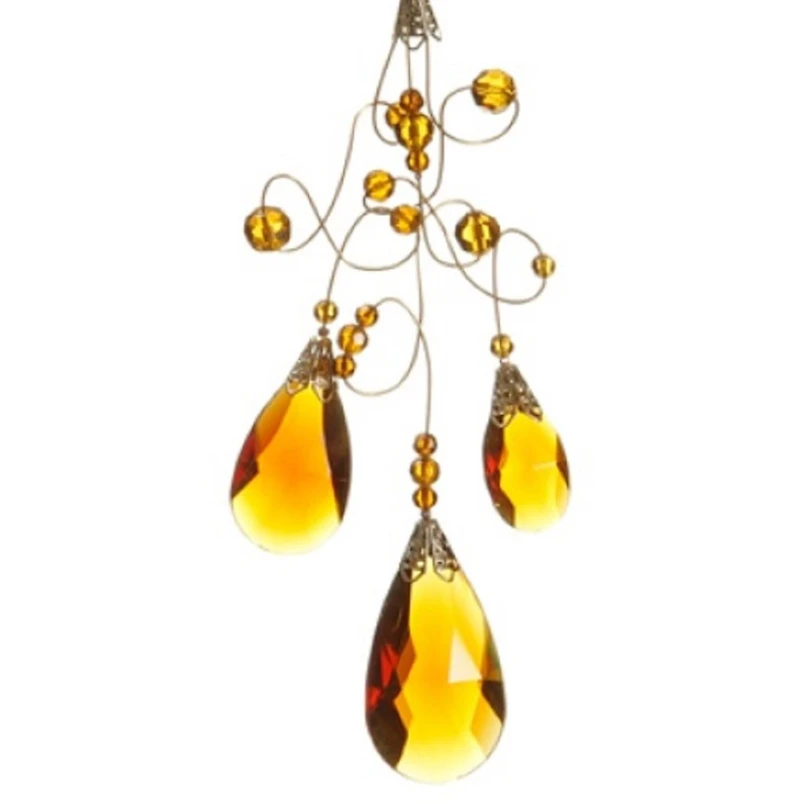Amber And Gold Beaded Teardrop Ornament