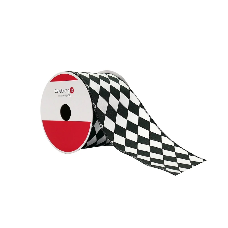 2.5" x 20ft. Black & White Diamond Wired Taffeta Ribbon by Celebrate It®