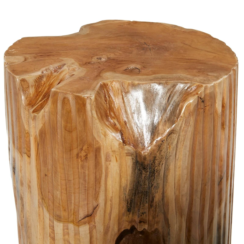 12" Brown Teak Wood Contemporary Stool