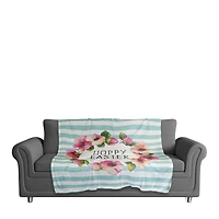 Hoppy Easter Floral & Stripes Throw Blanket