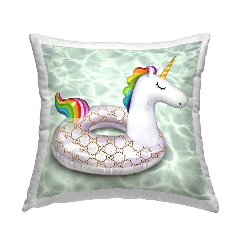 Stupell Industries Glam Unicorn Fashion Pool Float Throw Pillow, 18" x 18"