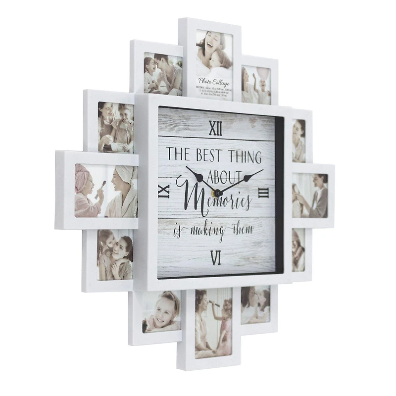 White Farmhouse Shabby-Chic "Memories" Picture Frame Wall Collage Clock