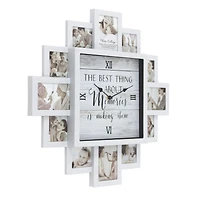 White Farmhouse Shabby-Chic "Memories" Picture Frame Wall Collage Clock