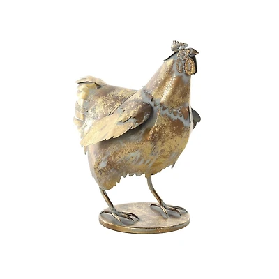 13.25" Bronze Patina Chicken Metal Garden Sculpture