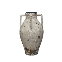 Hello Honey® 15.25" White Decorative Metal Urn with Handles & Heavily Distressed Finish