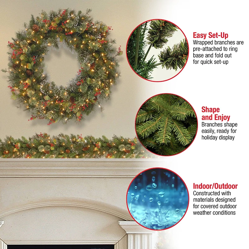 48" Pre-Lit Wintry Pine Wreath