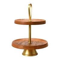 Hello Honey® 14" Natural & Gold Elegant Modern 2-Tiered Tray