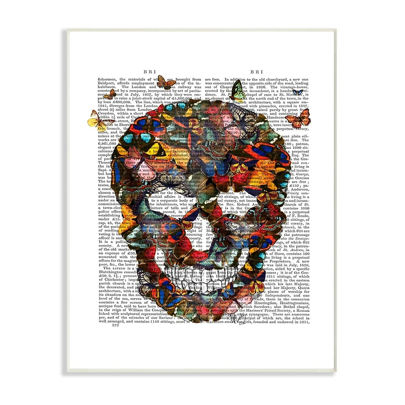 Stupell Industries Dark Rainbow Skull of Butterflies Wall Plaque