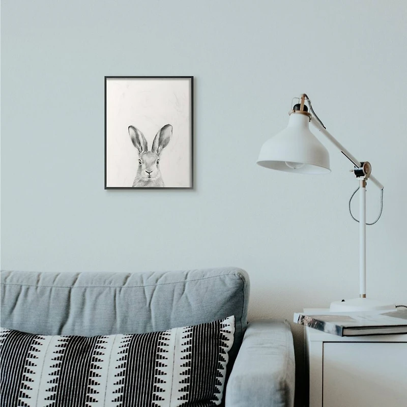 Stupell Industries Bunny Rabbit Portrait Grey Drawing Design Framed Wall Art