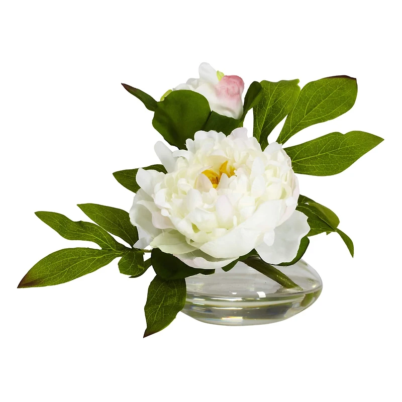 6" Assorted Peony in Glass Vase Set, 3ct.