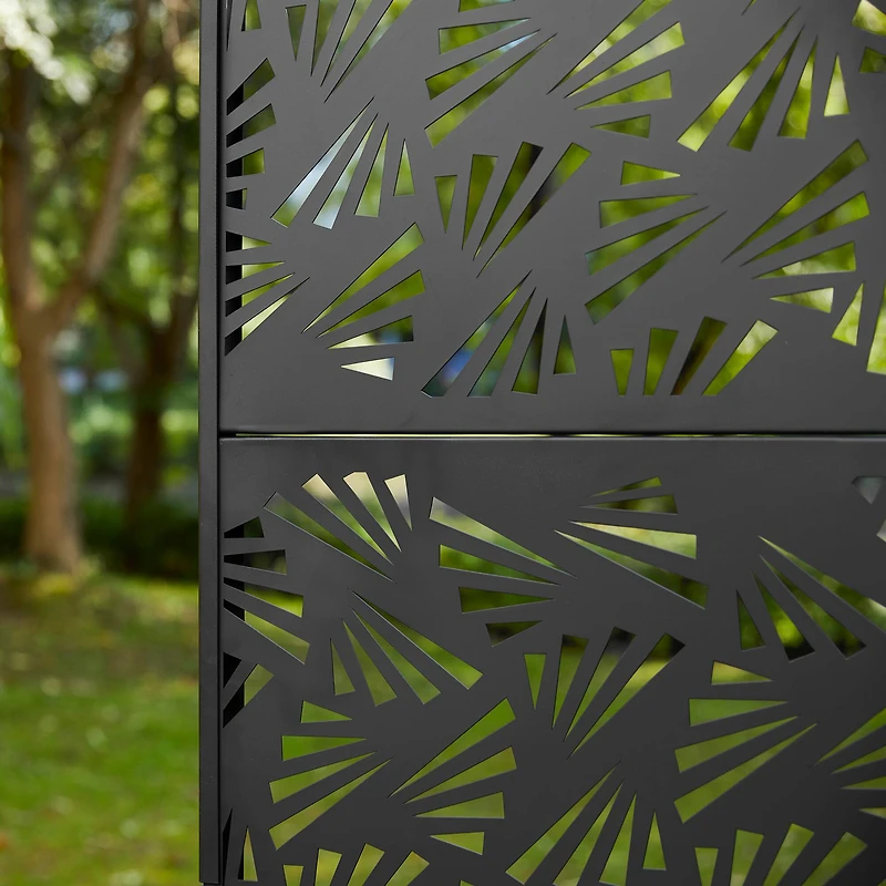 Glitzhome® 6ft. Black Galvanized Steel Irregular Geometric Pattern Privacy Screen Fence Panel & Room Divider
