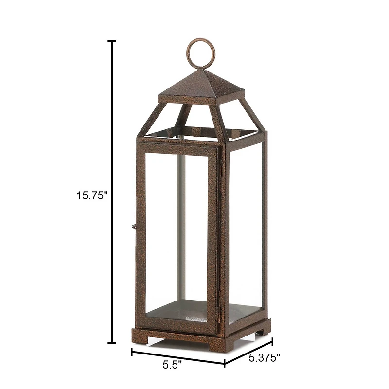 16" Iron & Glass Copper Lantern