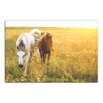 Sunlit Horses 30" x 20" Canvas Wall Art