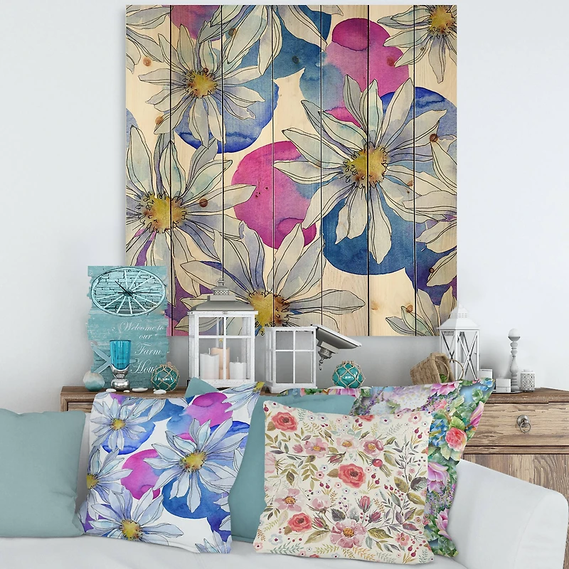 Designart - Daisies With Green Leaves I