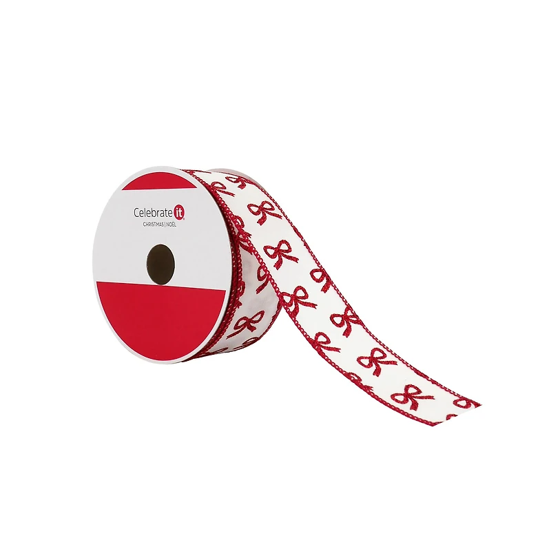 1.5" x 30ft. Red Glitter Bows Wired Ribbon by Celebrate It®