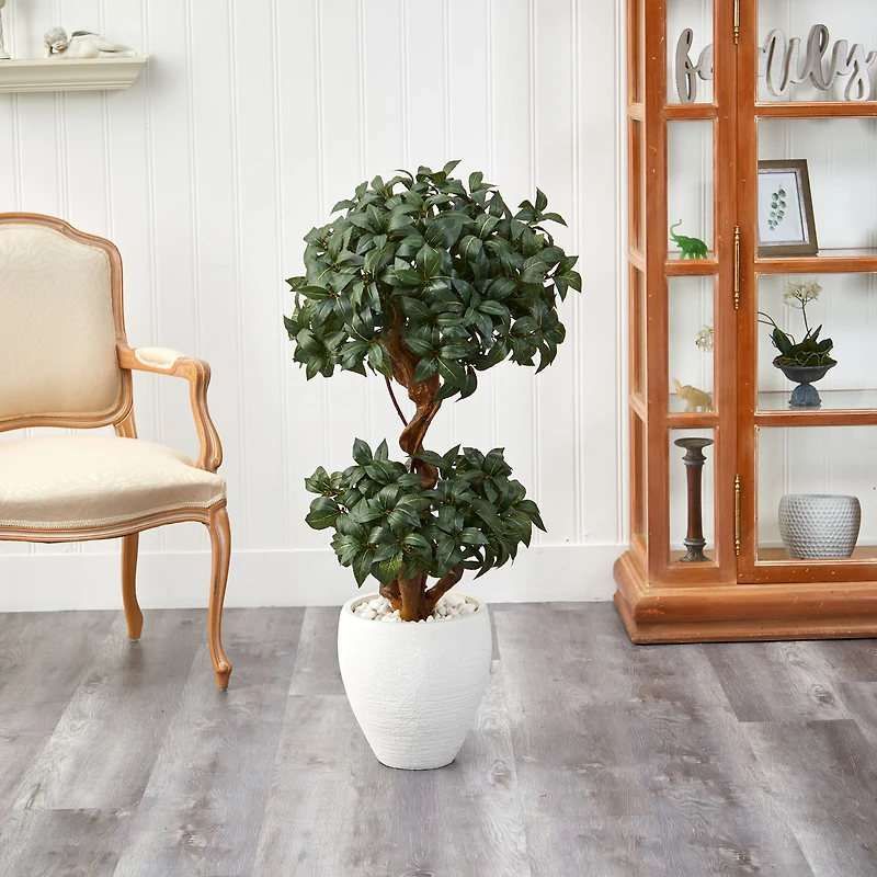 4ft. Sweet Bay Double Ball Topiary Artificial Tree in White Planter