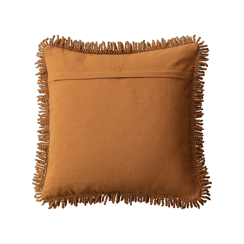 Hello Honey® 18" Pink & Natural Flower Punch Hook Pillow with Fringe