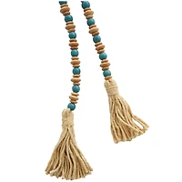 7ft. Teal Mango Wood Handmade Round Long Carved Beaded Garland with Tassel