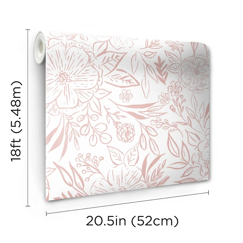 RoomMates Pink & White Floral Sketch Peel & Stick Wallpaper