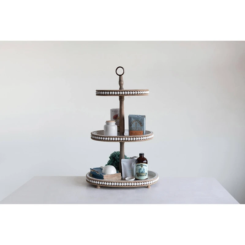 Hello Honey® 30.5" Decorative Oval 3-Tier Wood Tray with Handle