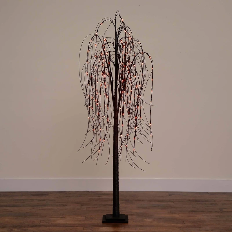 6ft. Orange & Purple LED Pre-Lit Halloween Black Willow Artificial Fall Tree