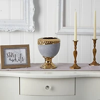9.25" Regal Stone Urn with Gold Accents