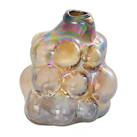 8" Iridescent Brown Abstract Handmade Bubble Glass Vase