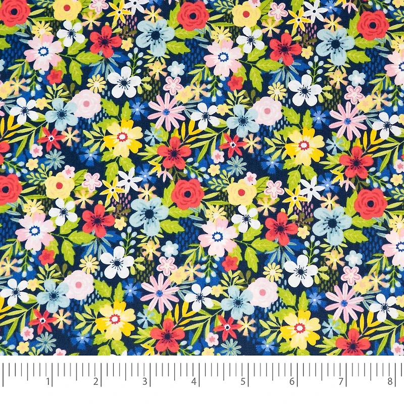 SINGER Patriotic Navy Floral Cotton Fabric