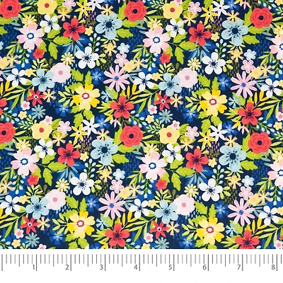 SINGER Patriotic Navy Floral Cotton Fabric