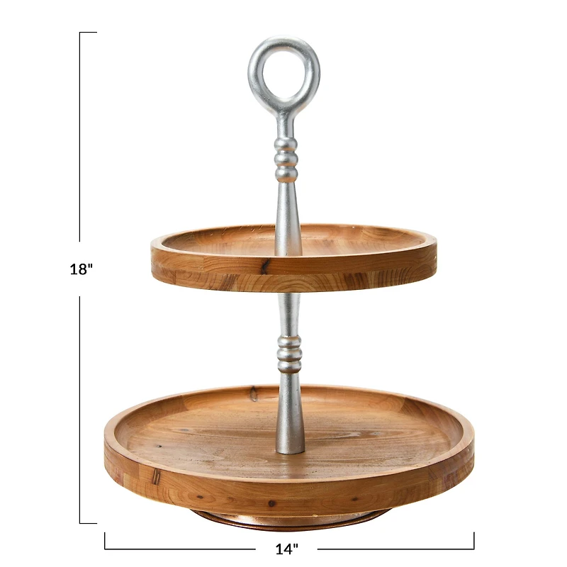 Hello Honey® 18" Dark Brown and Silver Wood 2-Tier Decorative Tray
