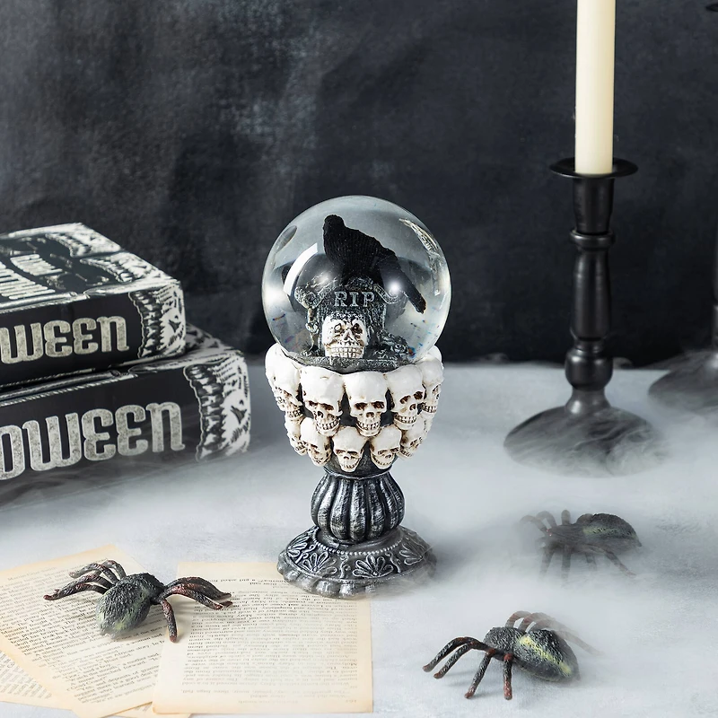 Glitzhome® 100mm 7.25"H Halloween Resin Stacked Skull Waterglobe