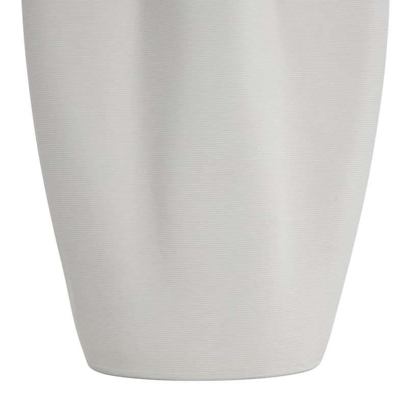 White Ceramic Abstract Ribbed Dimensional Folded Vase with Floral Shaped Rim