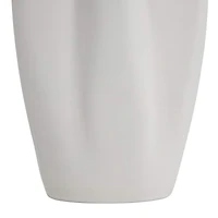 White Ceramic Abstract Ribbed Dimensional Folded Vase with Floral Shaped Rim
