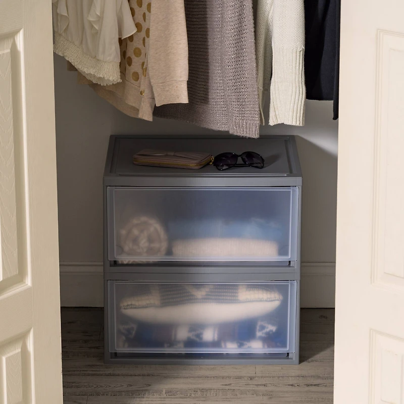 IRIS® 47qt. Gray & Clear Stacking Storage Drawers, 2ct.