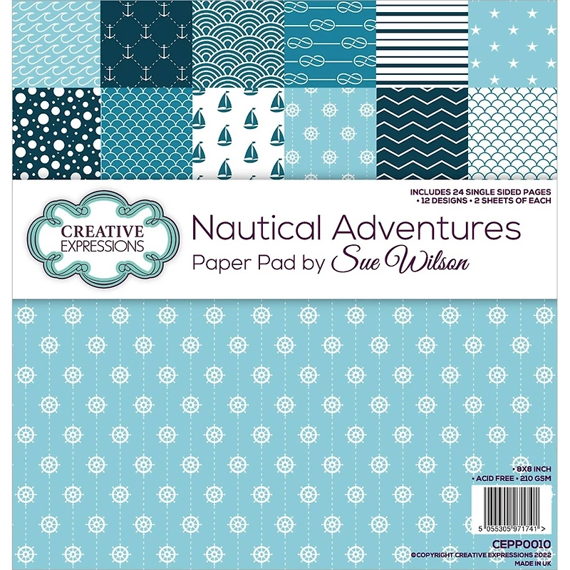 Creative Expressions Single-Sided Paper Pad 8" x 8" 24 ct. Nautical Adventure By Sue Wilson
