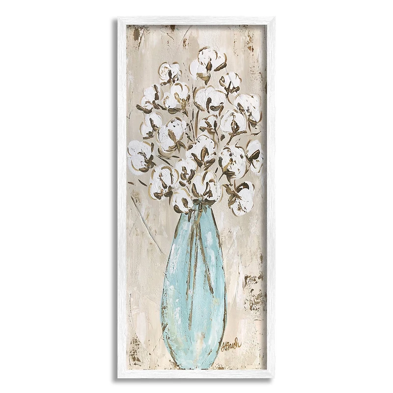 Stupell Industries Expressive Cotton Florals Blue Vase Rustic Still Life Framed Wall Art