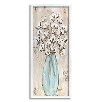 Stupell Industries Expressive Cotton Florals Blue Vase Rustic Still Life Framed Wall Art