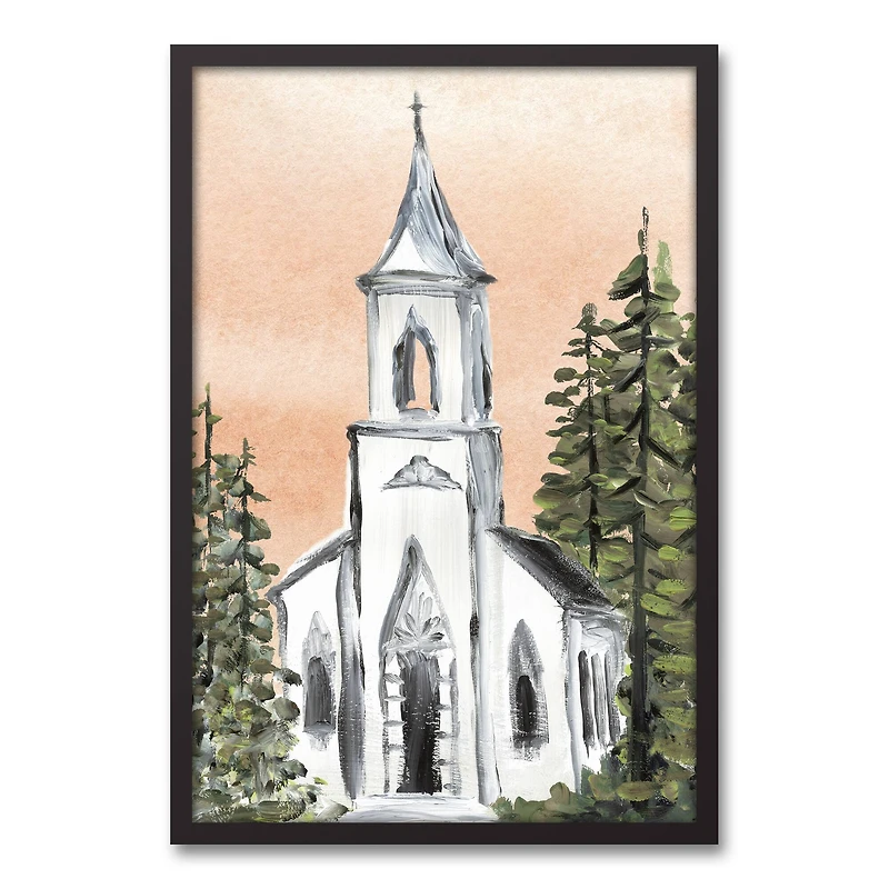 Painterly Church I Black Framed Canvas