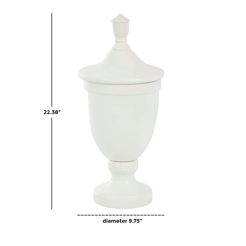 22" White Ceramic Fluted Urn Jar