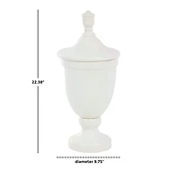 22" White Ceramic Fluted Urn Jar