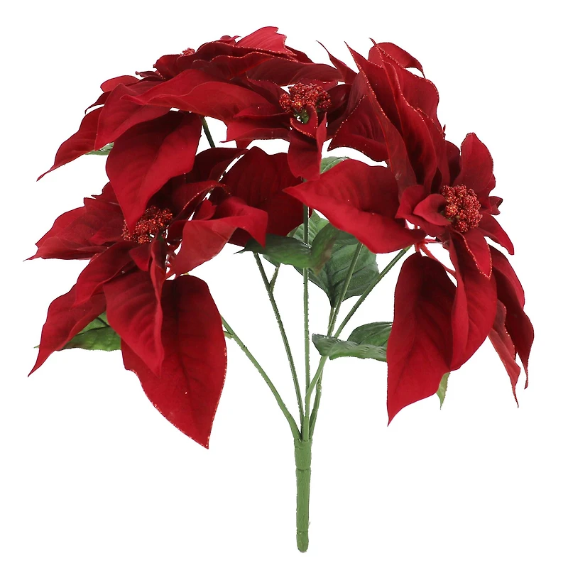 17" Dark Red Glitter Poinsettia Deluxe Bush by Ashland®