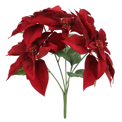 17" Dark Red Glitter Poinsettia Deluxe Bush by Ashland®