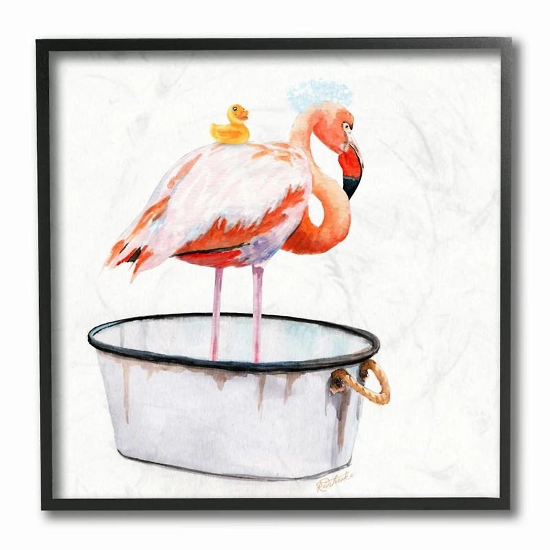 Stupell Industries Flamingo Bath Time Charming Bubble Detail,12" x 12"
