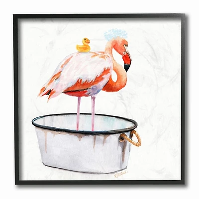 Stupell Industries Flamingo Bath Time Charming Bubble Detail,12" x 12"