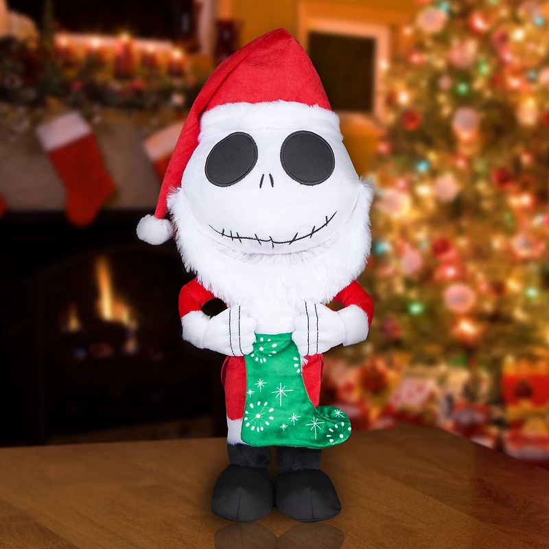 18" Jack Skellington Holiday Greeter in Santa Suit with Stocking