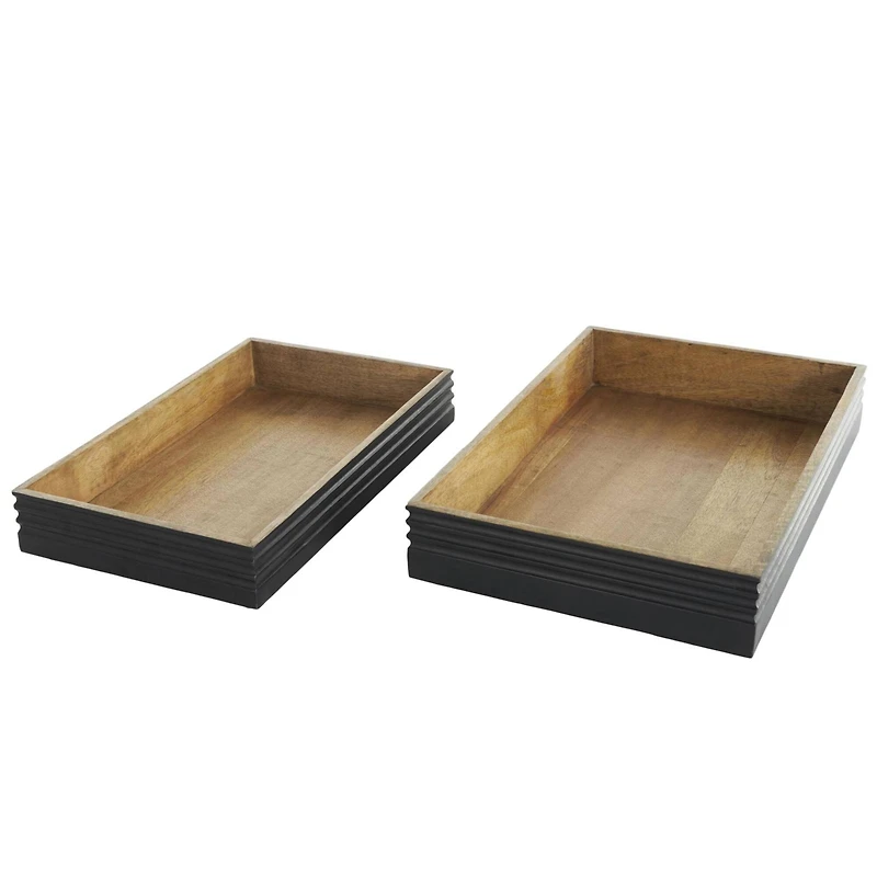 Brown Mango Wood Handmade Tray Set with Black Groove Exterior