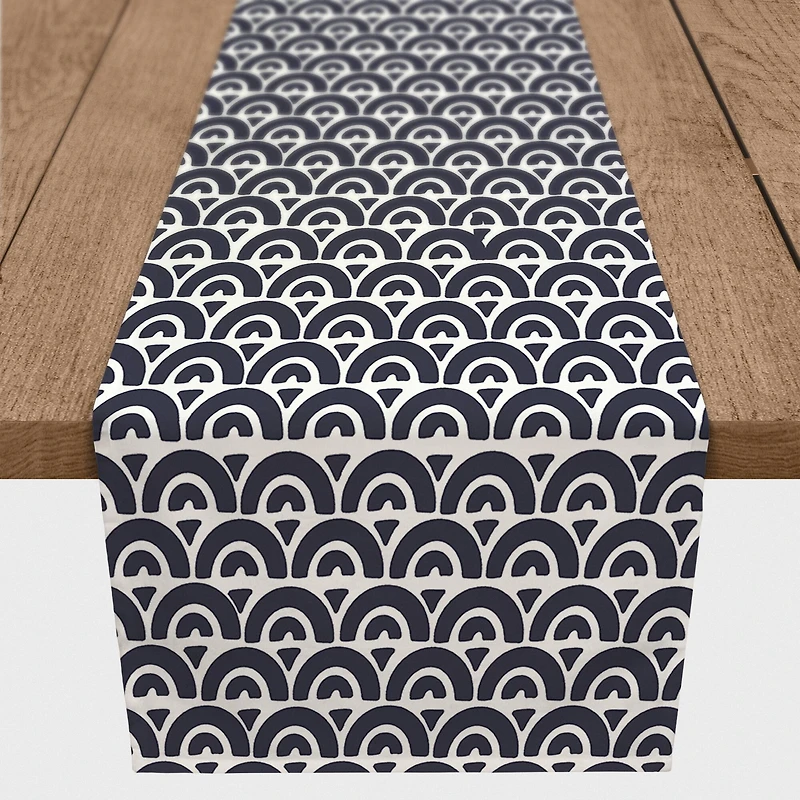 Navy Wavy Arch 16" x 72" Cotton Twill Runner