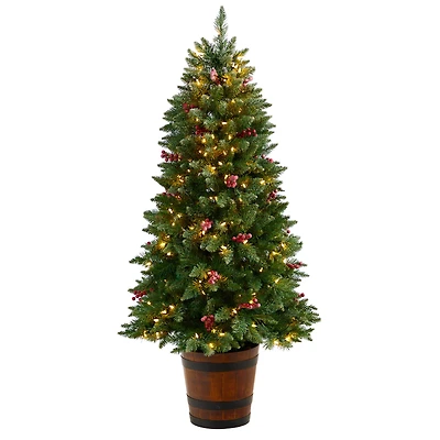 5ft. Pre-Lit Frosted Colorado Aspen Artificial Christmas Tree in Decorative Planter, White LED Lights