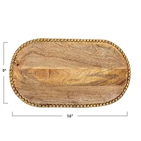 Hello Honey® 16" Hand-Carved Mango Wood Tray with Wood Beads