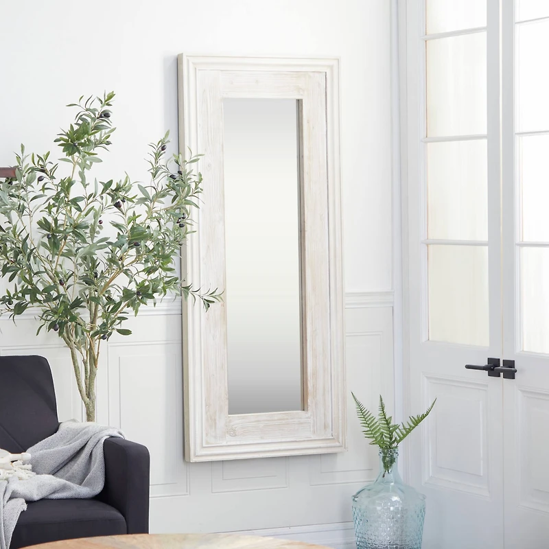 59" White Farmhouse Wood Wall Mirror